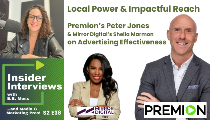 Image of Peter Jones, Premion and Sheila Marmon, Mirror Digital for Insider Interviews podcast episode 38 about local advertising