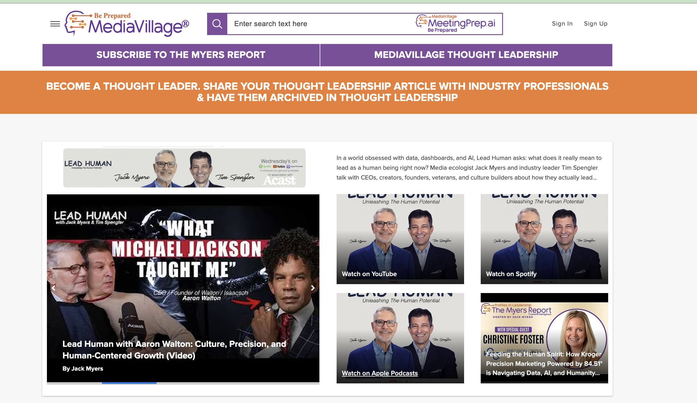 Page from Media Village featuring Lead Human Podcast